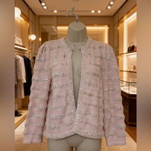 Ann Taylor Blush Textured Knit Cardigan Open Front M